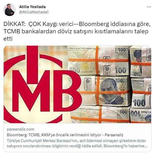 Yeşilada ‘Dikkat’ Diyerek Uyardı! TCMB’den Bankalara Dolar Talimatı ...