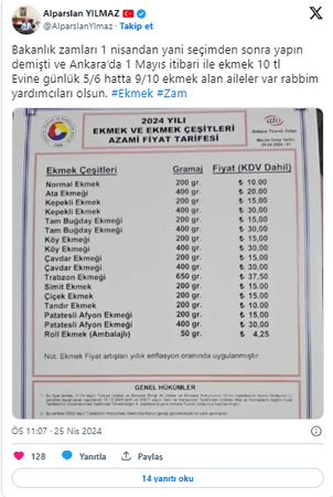 Ekmeğe zam geliyor! Yeni zam listesi belli oldu