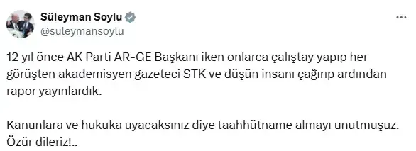 Süleyman Soylu işine geldiği gibi... O gün teşekkür etti, bugün özür diledi! 